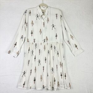 I.Madeline Pleated Ballerina Print Dress Size Small Medium White Ballet Dance